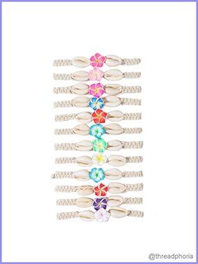 12Pc Seashell Bracelets Set Handmade Flower Starfish Boho Beach Vacation